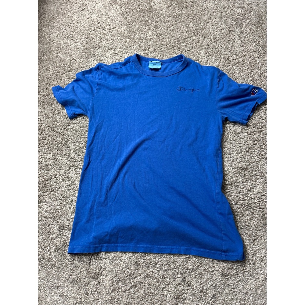 Champion Mens Small Blue Short Sleeve T-Shirt Embroidered Logo GT138 Cotton Tee